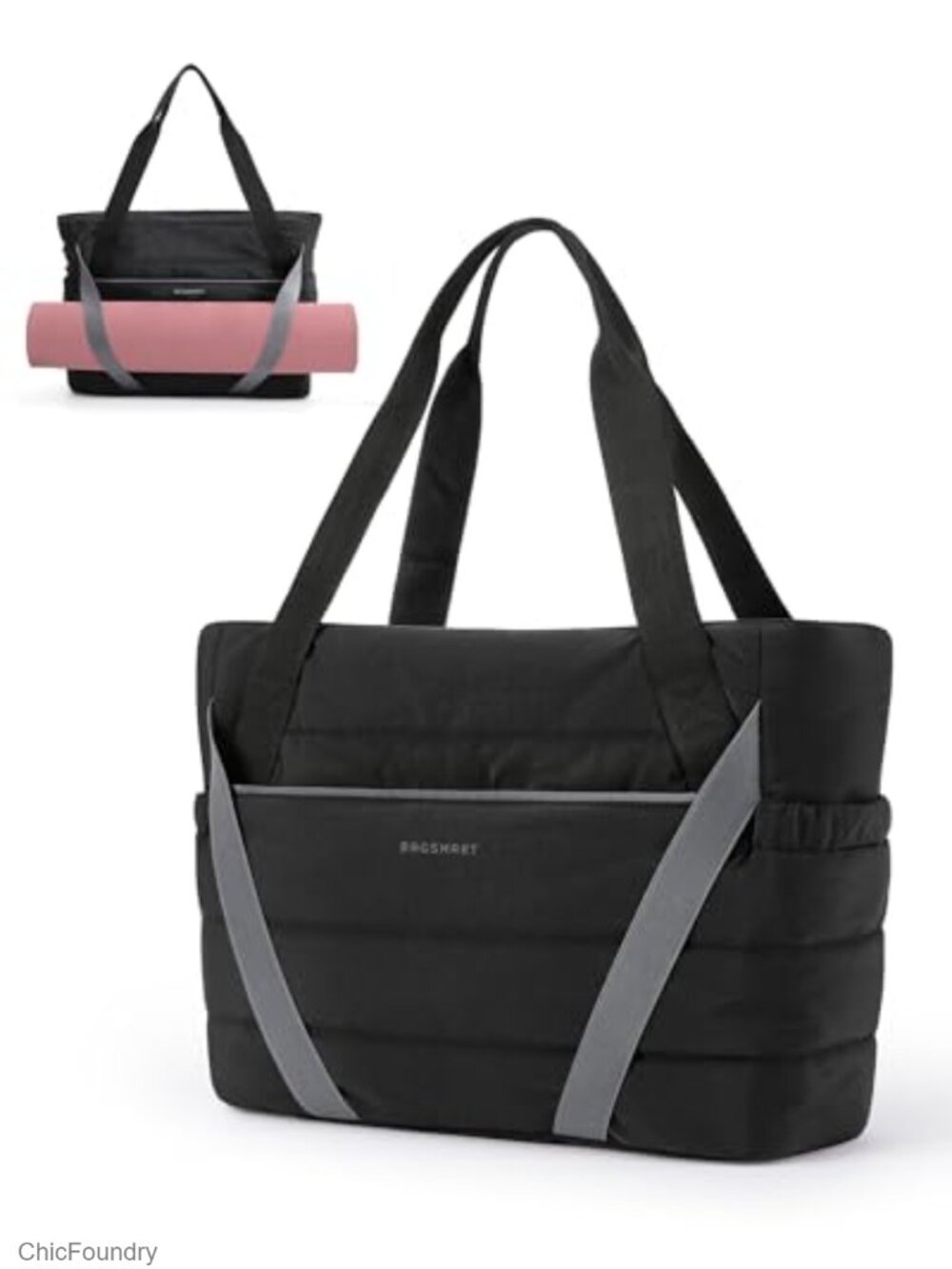 Large Nylon Tote Bag with Yoga Mat Straps for Women